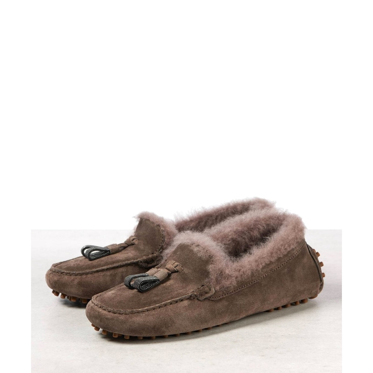Brunello Cucinelli Monili-embellished Shearling Loafers Dark Brown