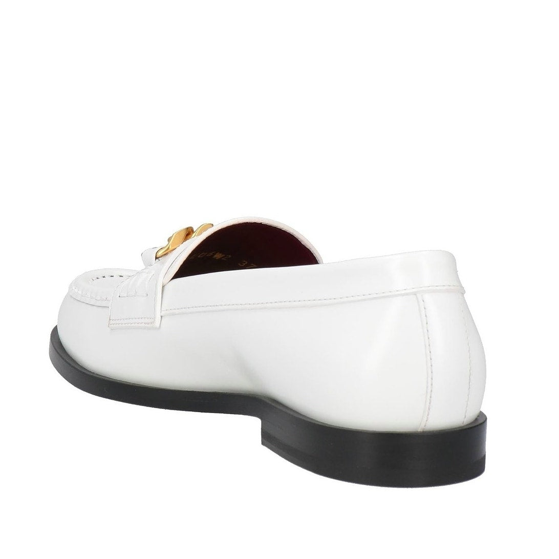 NIB Valentino Garavani  vlogo chain Leather Loafers White Gold 38.5