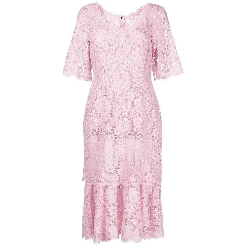 NWT Dolce & Gabbana Lace Overlay Short Sleeve Midi Dress 40 S
