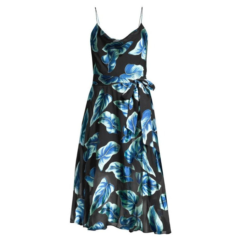 Alice + Olivia Heather Cowlneck Floral Midi Dress Navy Blue 6