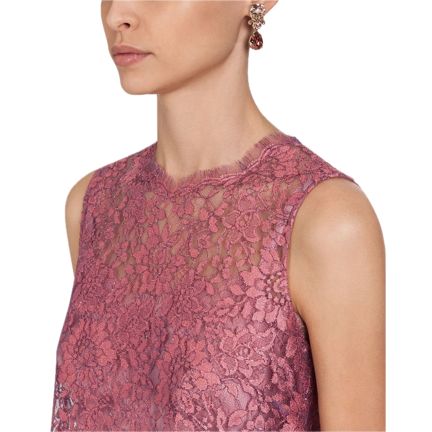 NWT Dolce & Gabbana Pink Chantilly Lame Lace Sleeveless Tank Top Blouse IT 40 S