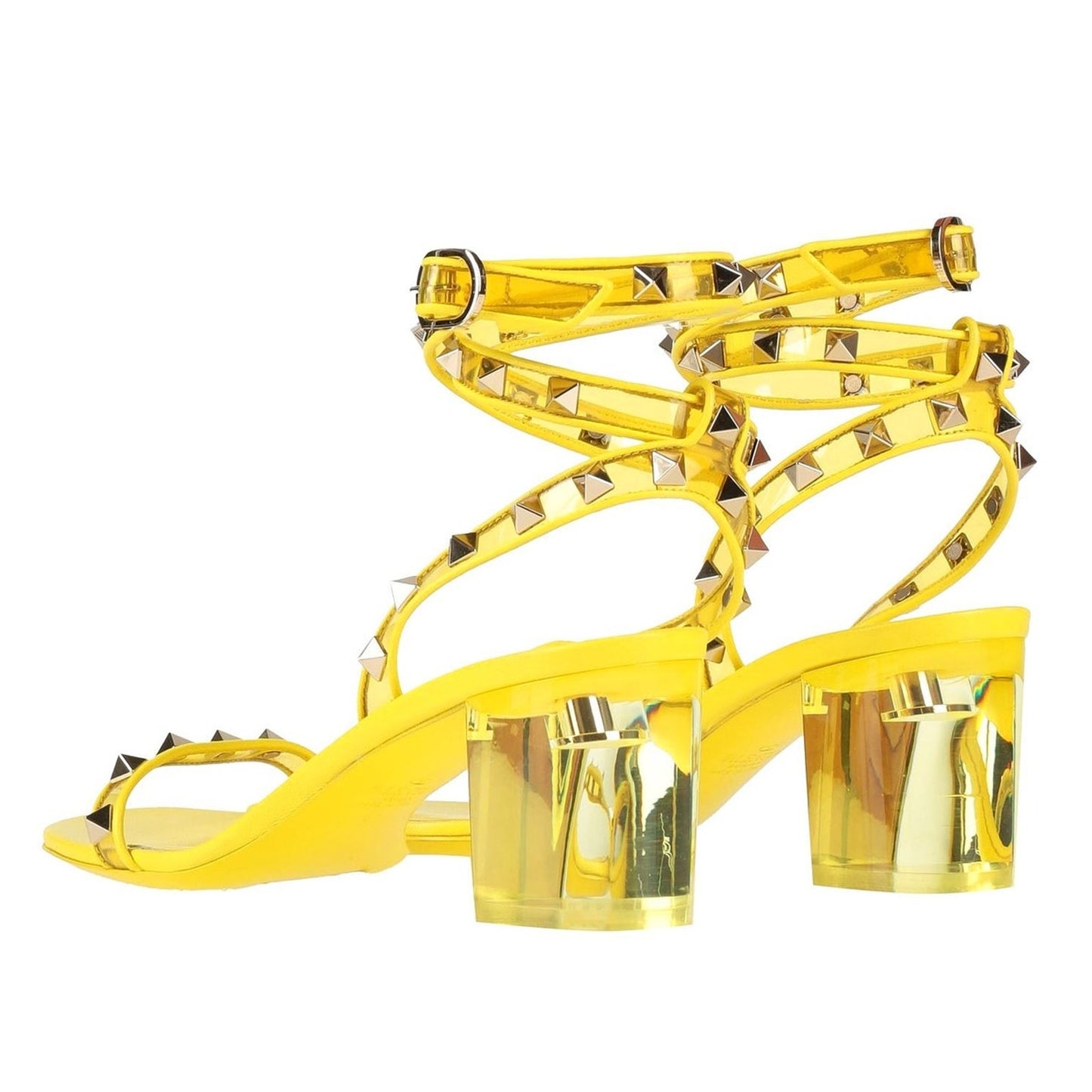 Valentino Garavani Yellow Rockstud PVC Leather Sandals