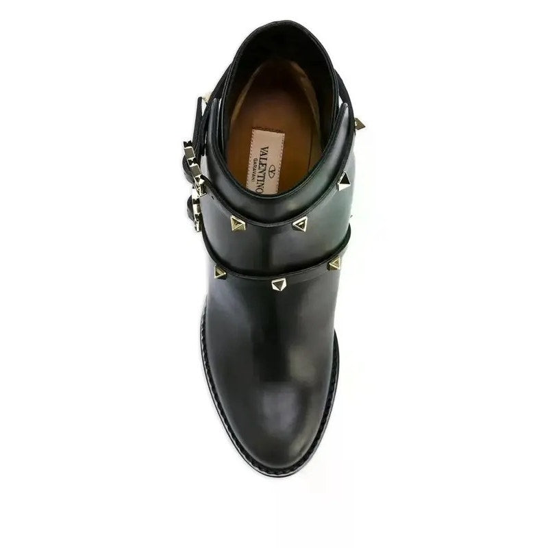 Valentino Garavani Rockstud Black Ankle Boots in Calfskin 35.5