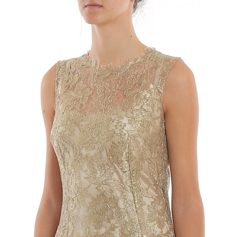 NWT Dolce & Gabbana Gold Metallic Chantilly Lace Sleeveless Tank Top Blouse IT 40 S
