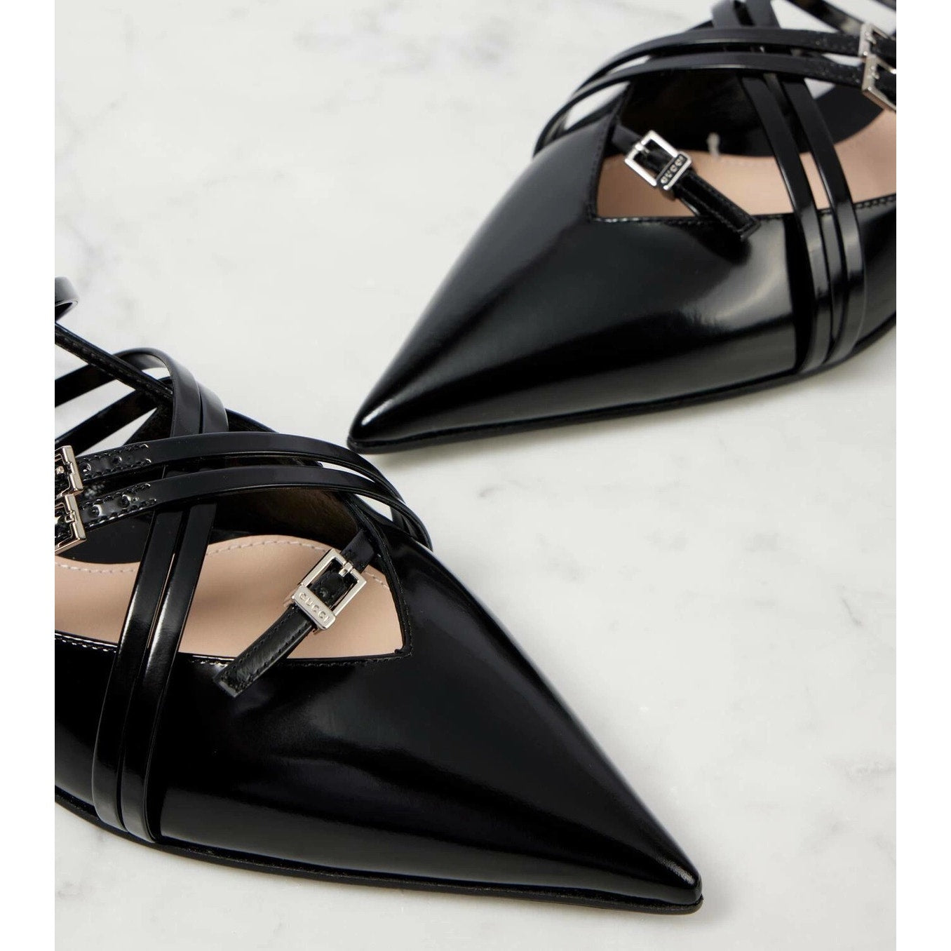 Gucci Seraphine Black Strappy Pointed toe  slingback Ballet Flats buckles