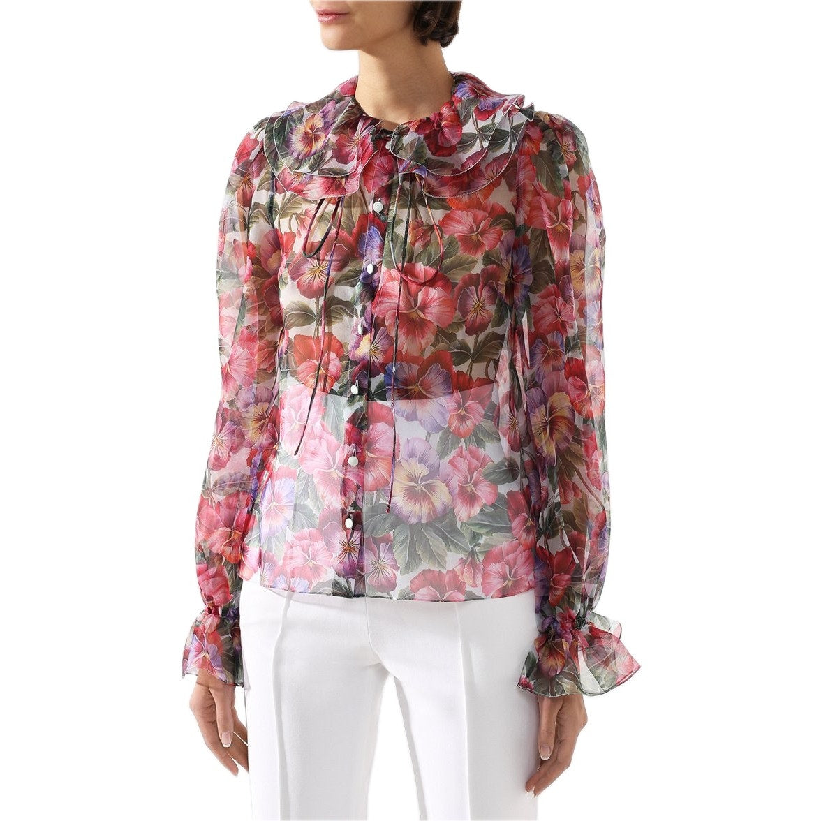 NWT  Dolce & Gabbana Floral Print Blouse Silk Shirt Multicolor IT 36 XXS