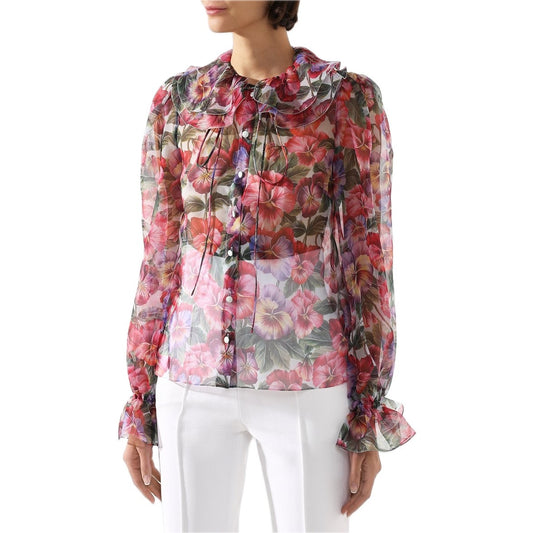 NWT  Dolce & Gabbana Floral Print Blouse Silk Shirt Multicolor IT 36 XXS