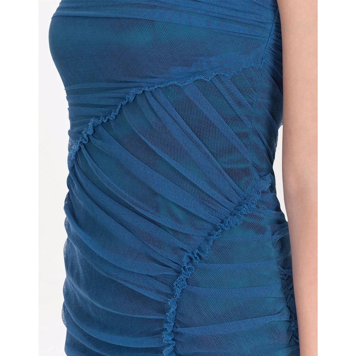 NWT Dolce & Gabbana Blue Tulle Ruched Mesh Bodycon Midi Dress 44 L