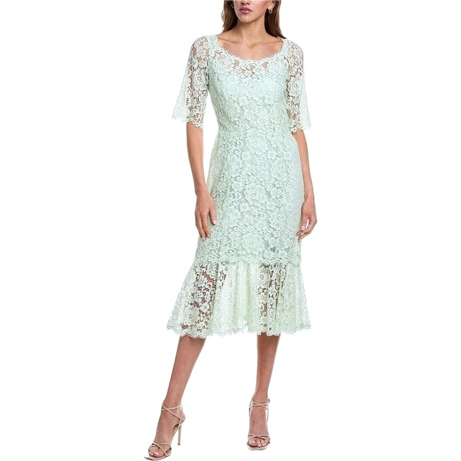 NWT Dolce & Gabbana Mint Lace Overlay Short Sleeve Midi Dress 40 S
