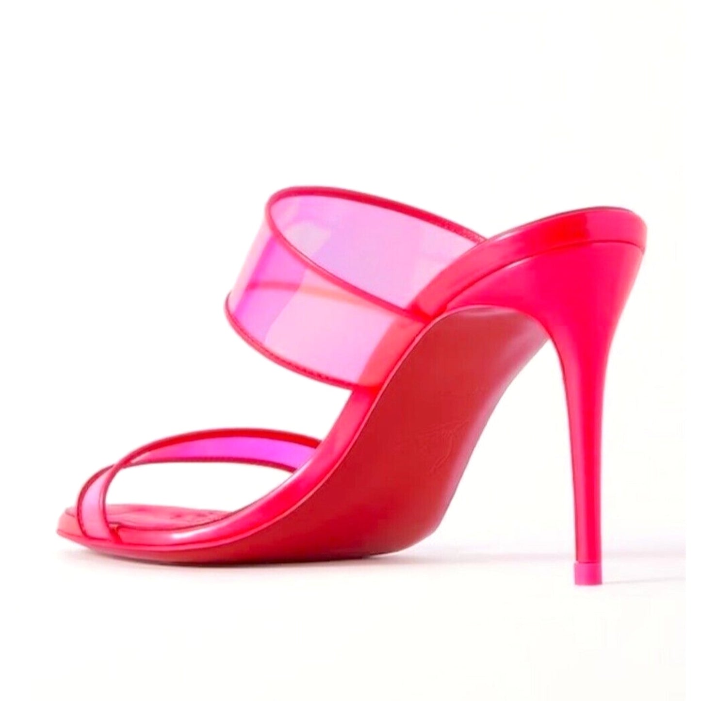 Christian Louboutin Just Loubi 85 Mules Leather PVC Neon Pink 38.5