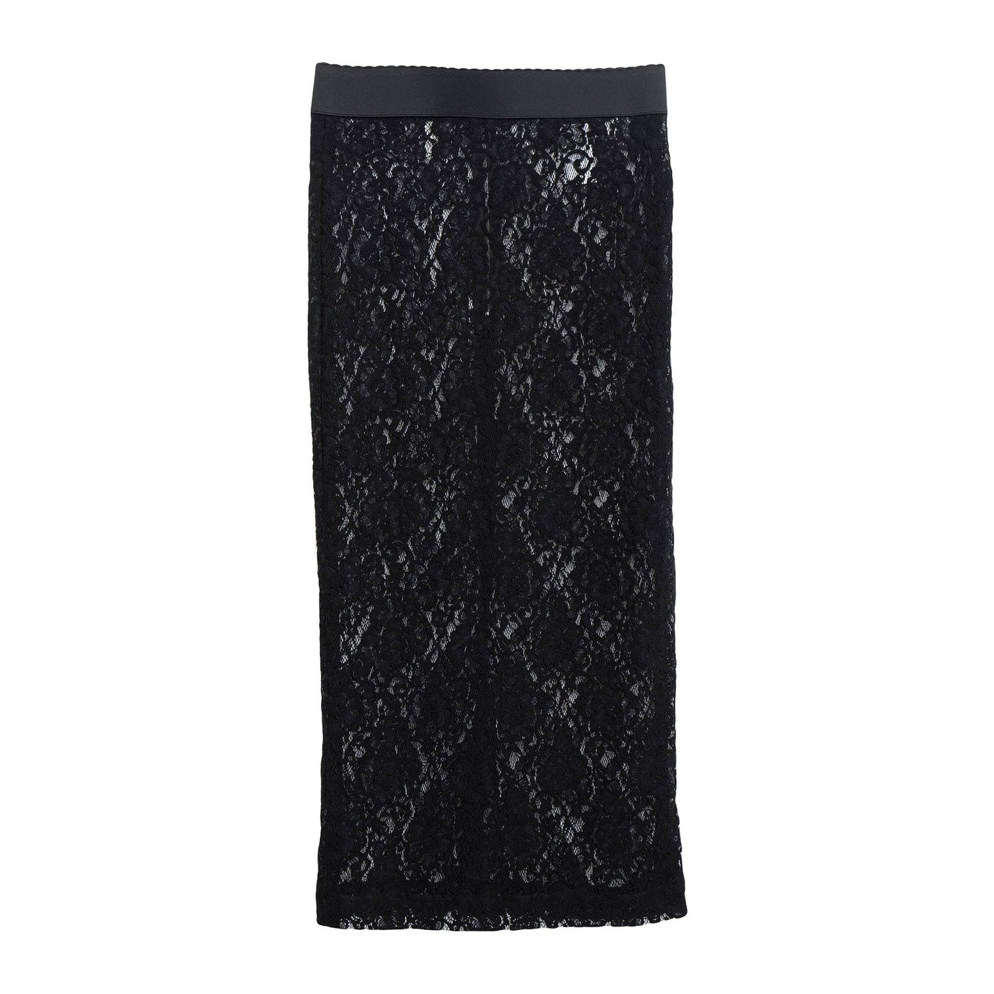 NWT Dolce & Gabbana Black Sheer Lace Midi Pencil Skirt IT 36 US XXS