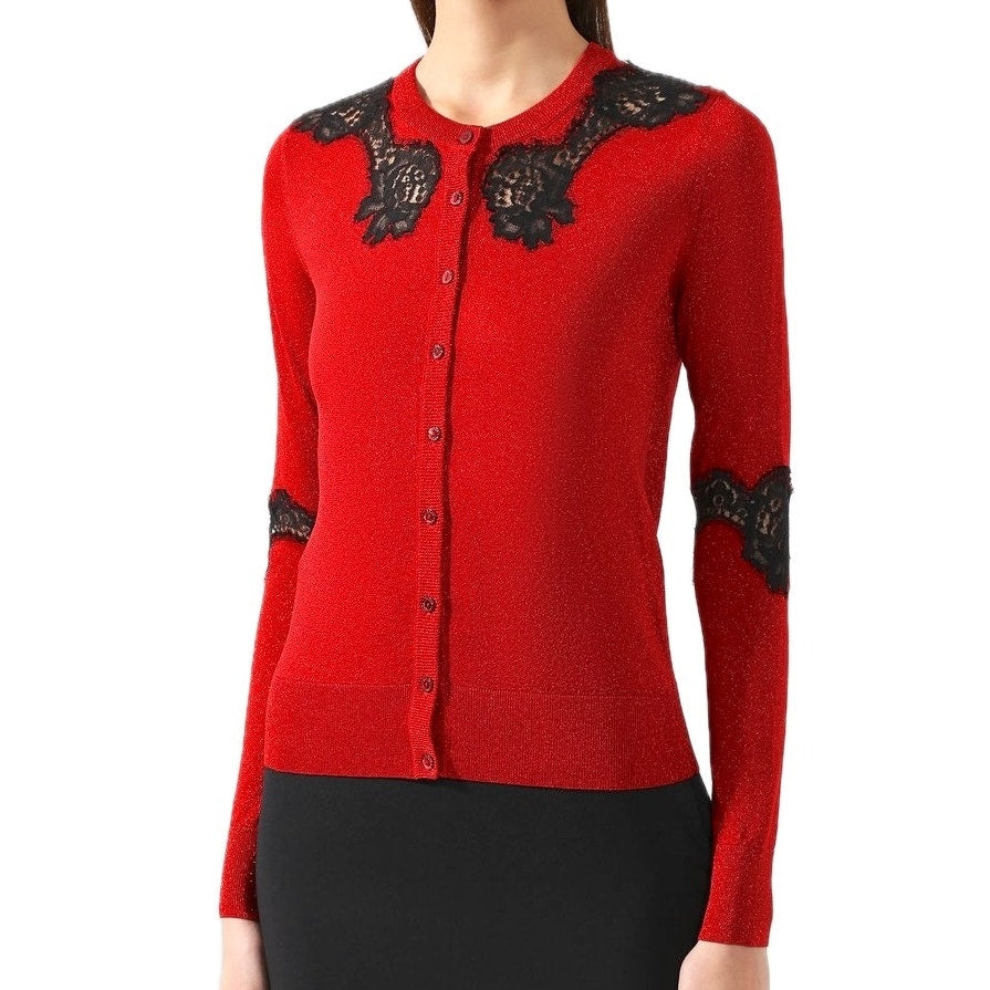 NWT Dolce & Gabbana Red Black Lame ace Cardigan top  IT 42 US M