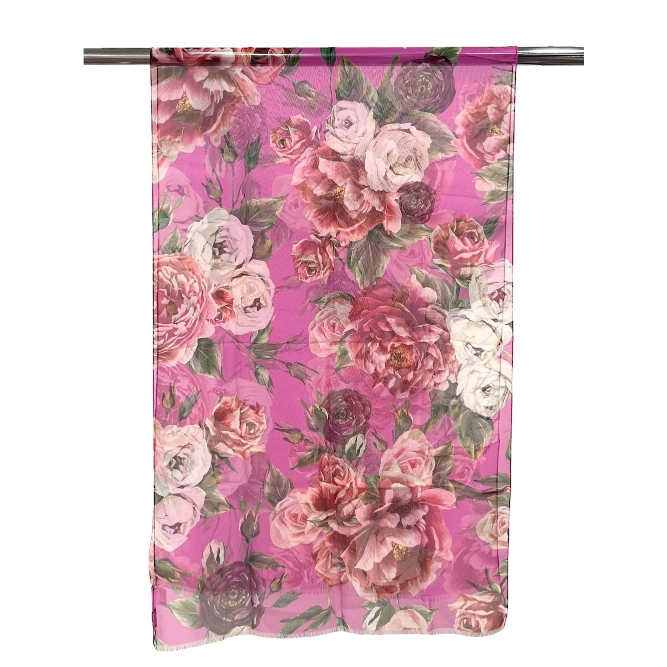 Dolce & Gabbana Floral Rose printed luxury lightweight silk scarf Pink
