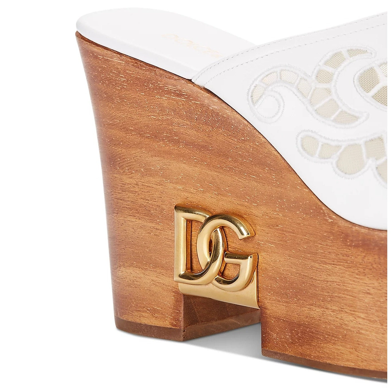 Dolce & Gabbana Leather Wood Clog Mules Wedge Slides White 35.5