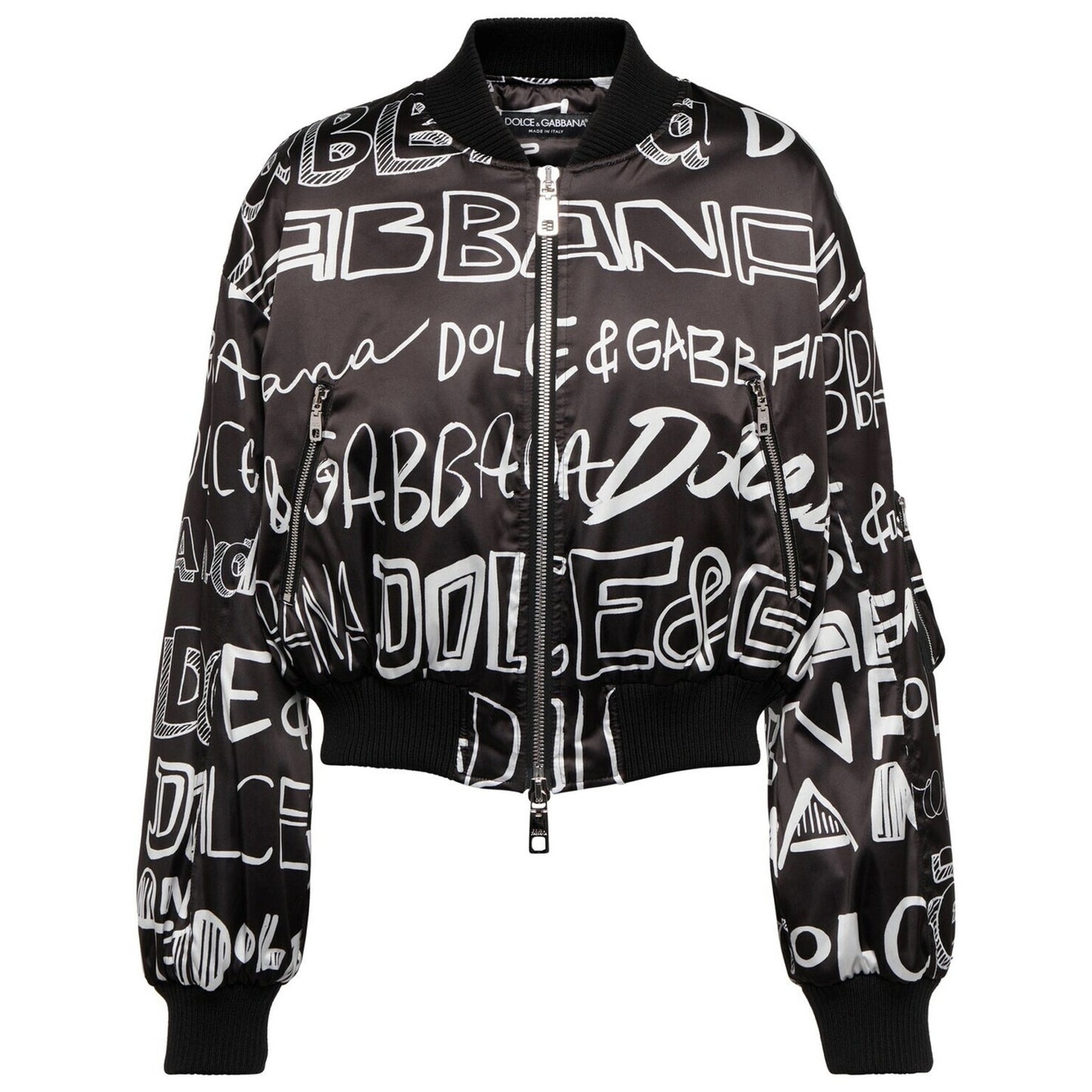 NWT Dolce & Gabbana Black White Logo Print Zip up Bomber Jacket IT 38 US XS