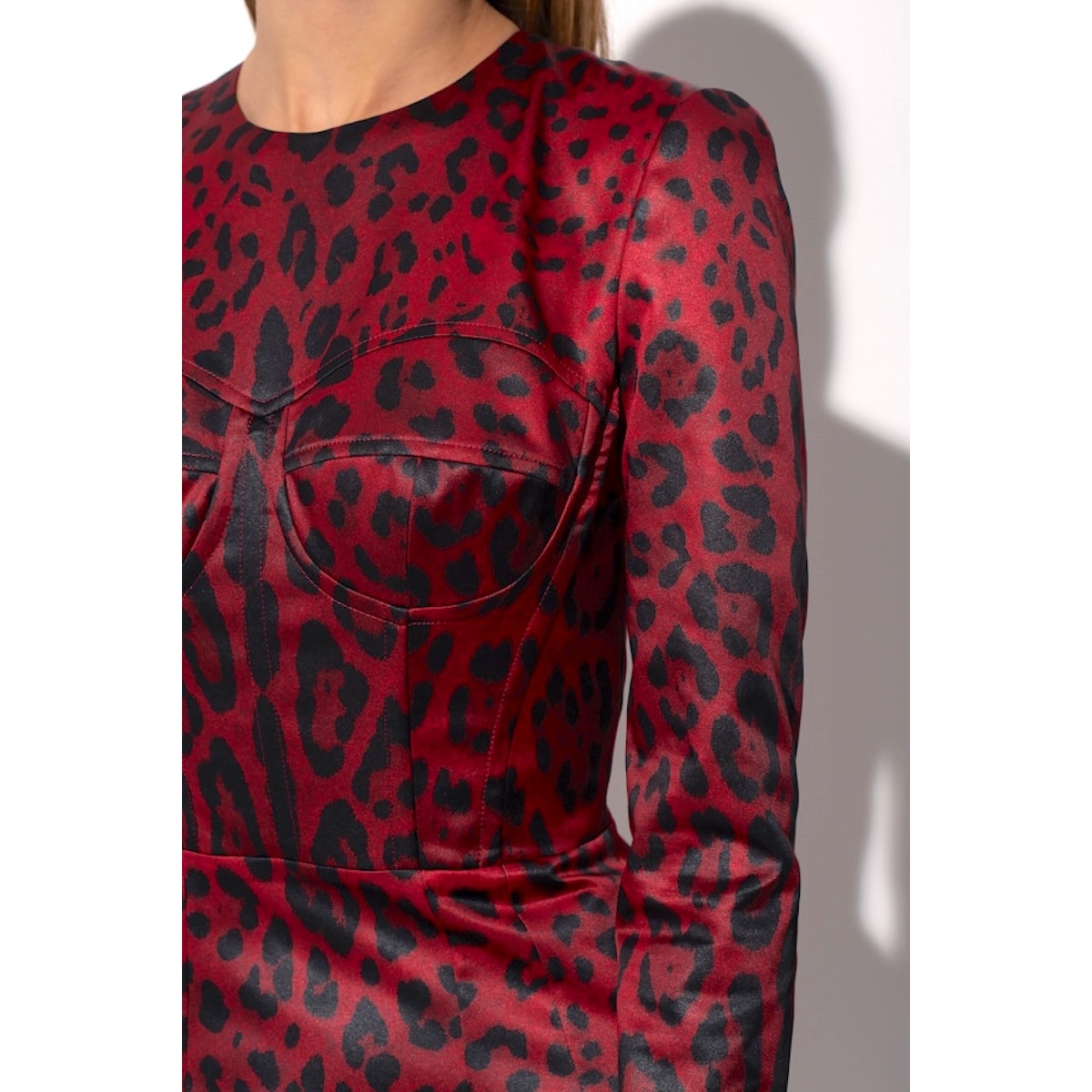 NWT Dolce & Gabbana Red Tubino bustier  Leopard-Print Satin Midi Dress 40 S