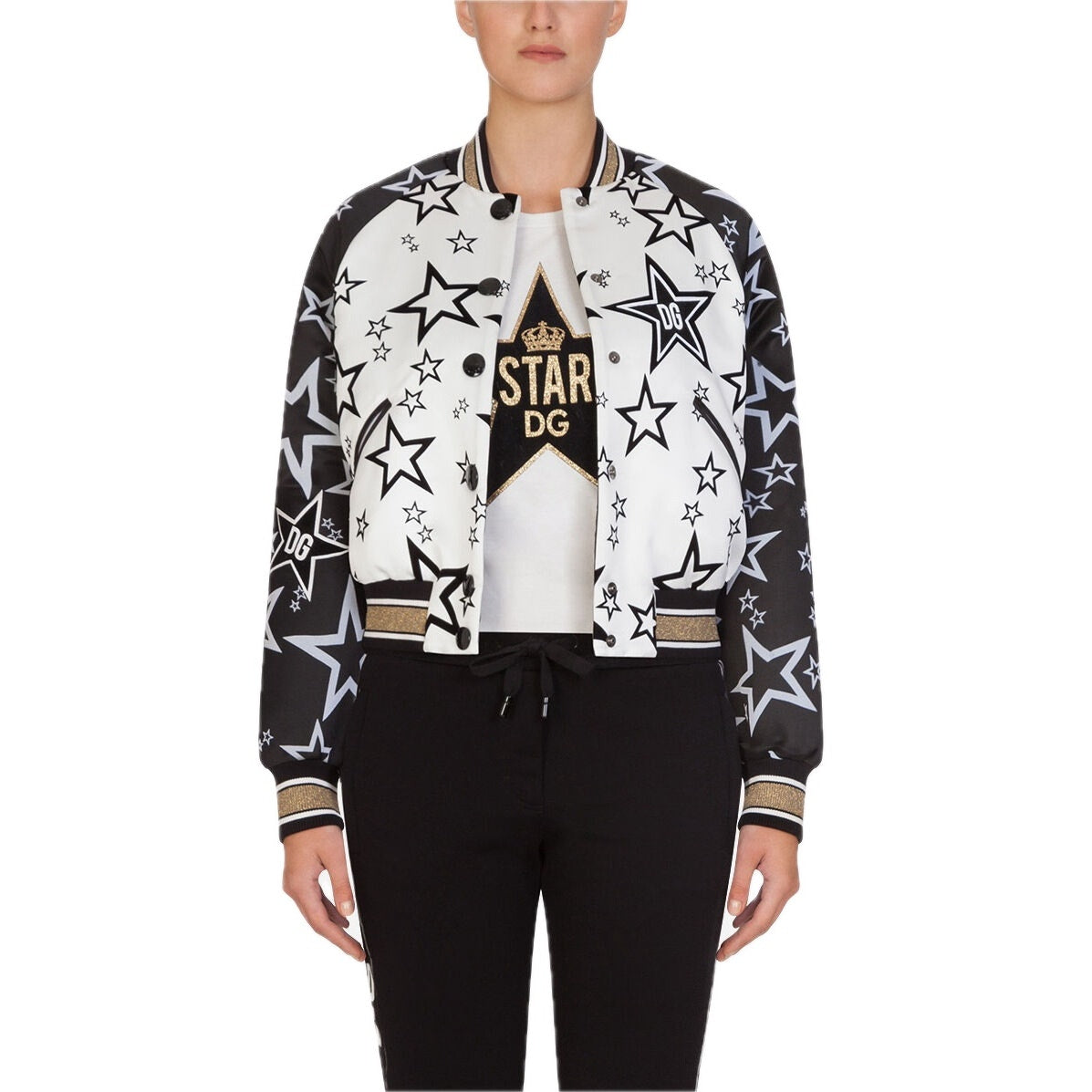 NWT Dolce & Gabbana Black White Stars Print reversible Bomber Jacket IT 42 US M