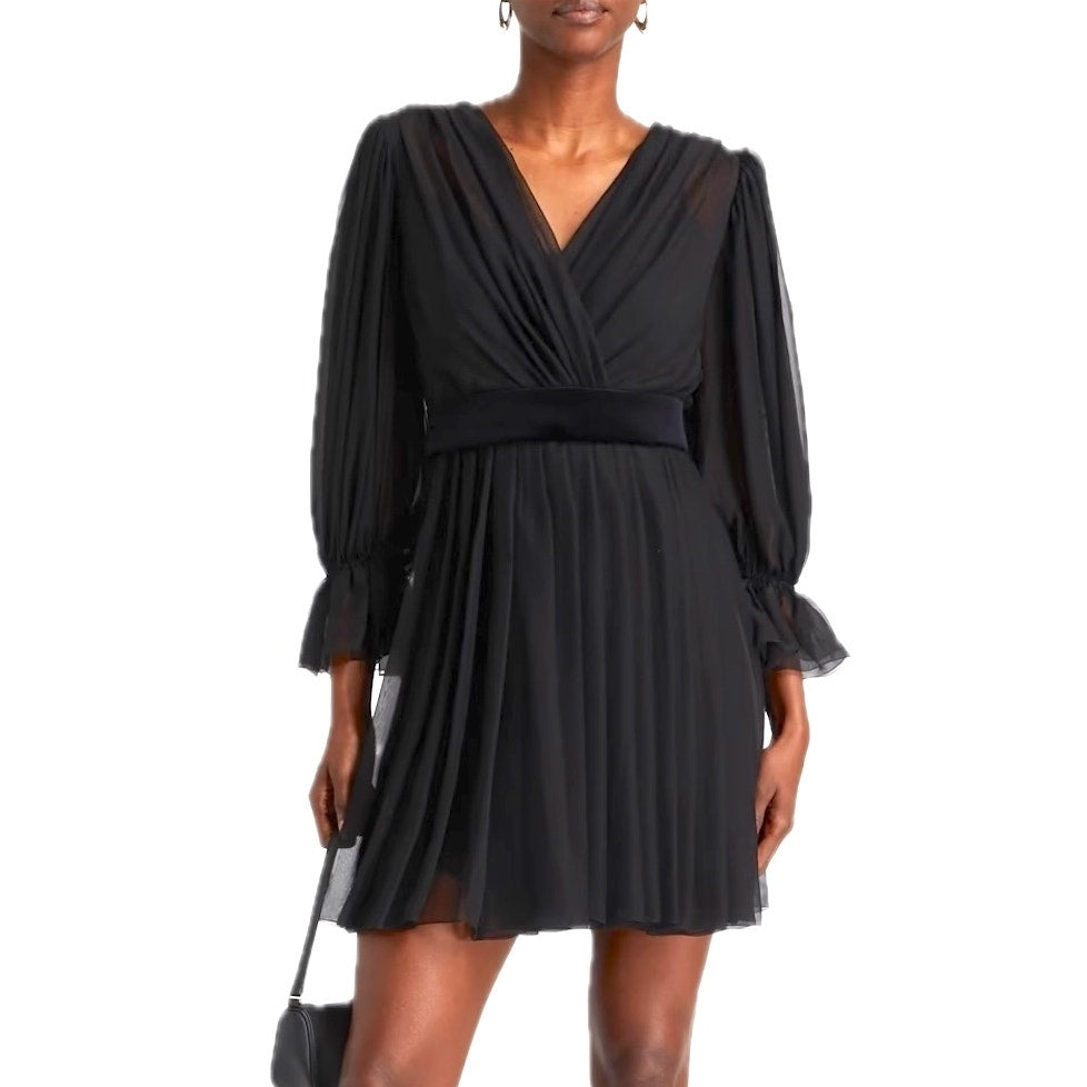 DOLCE & GABBANA Black Gathered silk-blend chiffon Mini Dress 40 S