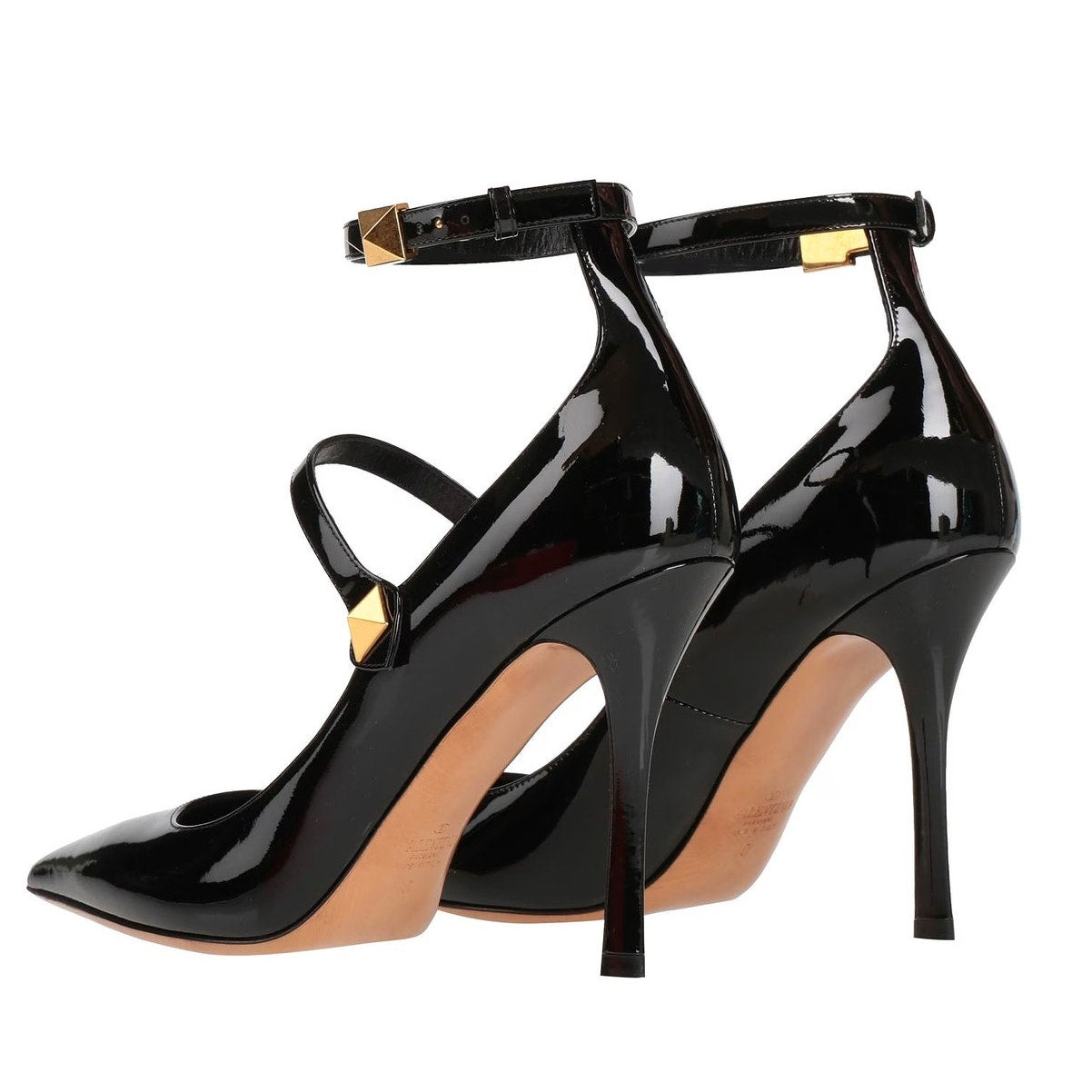 Valentino Garavani Black Pointed-toe Patent Leather stud Pumps 39.5