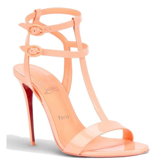 CHRISTIAN LOUBOUTIN Mara 100 Patent Leather Stilleto Sandals Orange