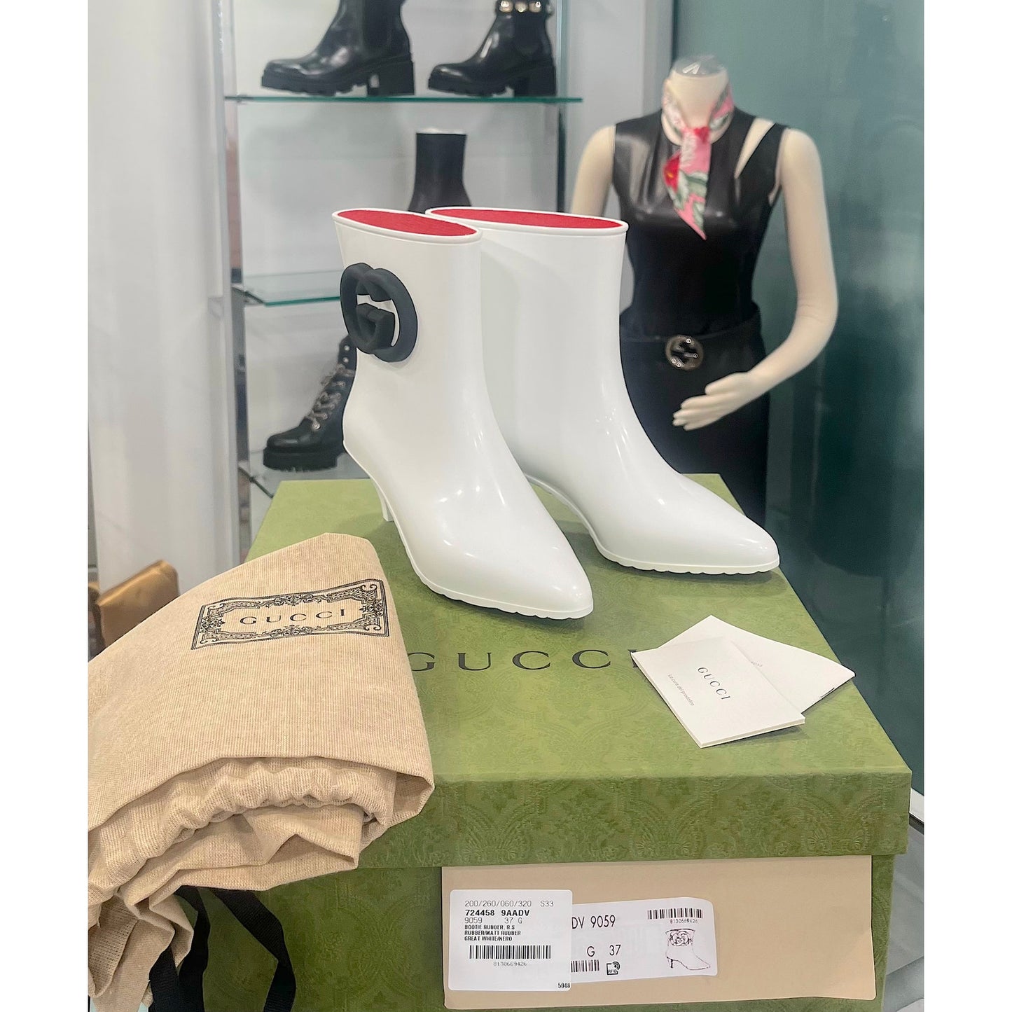 Gucci Women's Rubber ankle Rain Boot with Interlocking G