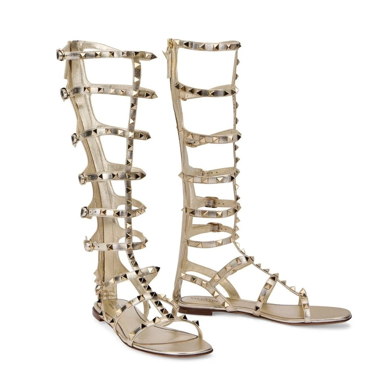 Valentino Garavani Metallic Gold Rockstud Gladiator Sandals  36