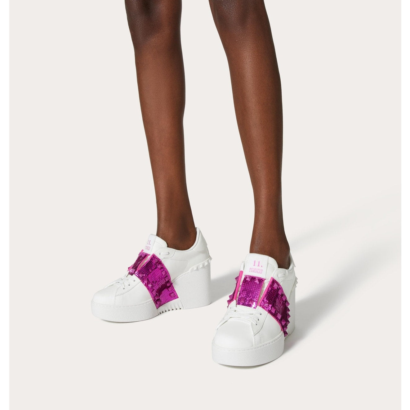 Valentino Garavani White Open Disco Platform Wedge Sequin Sneaker
