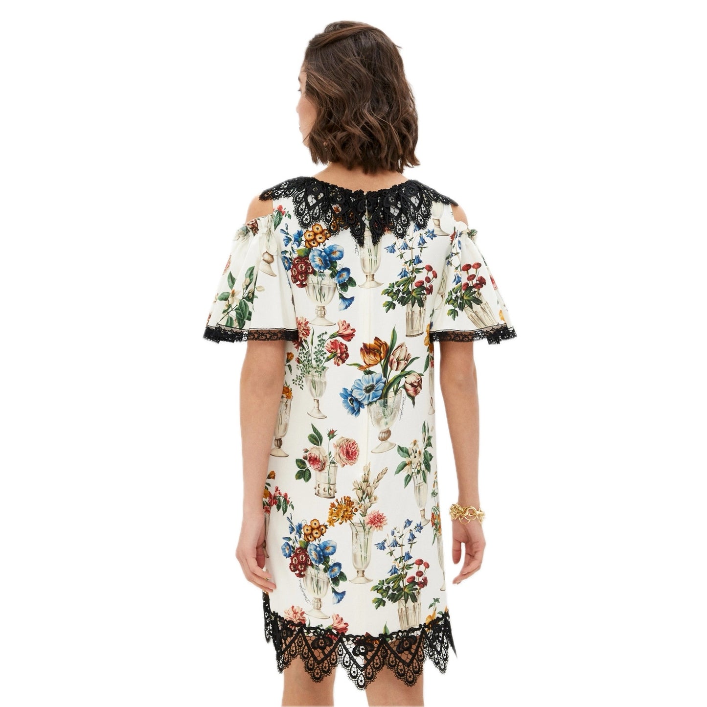 NWT Dolce & Gabbana White Mini Dress Vase Floral IT 40