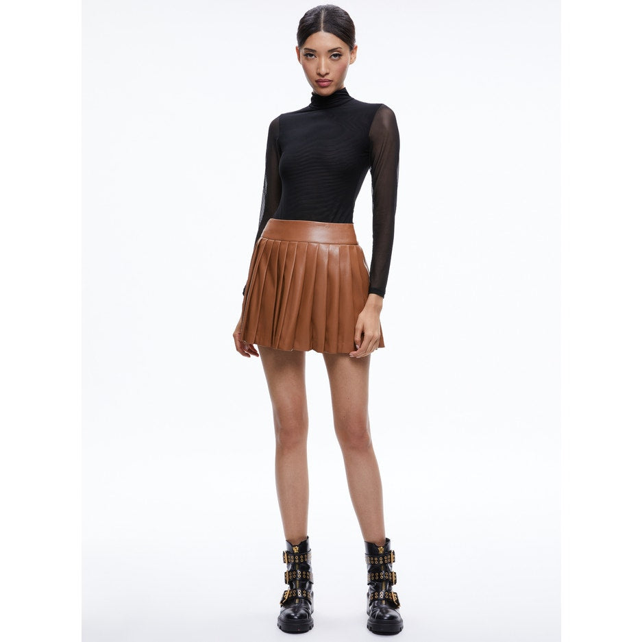 Alice + Olivia Pura Vegan Leather Pleated Skort Brown