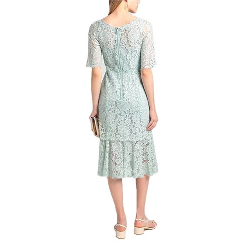 NWT Dolce & Gabbana Mint Lace Overlay Short Sleeve Midi Dress 40 S