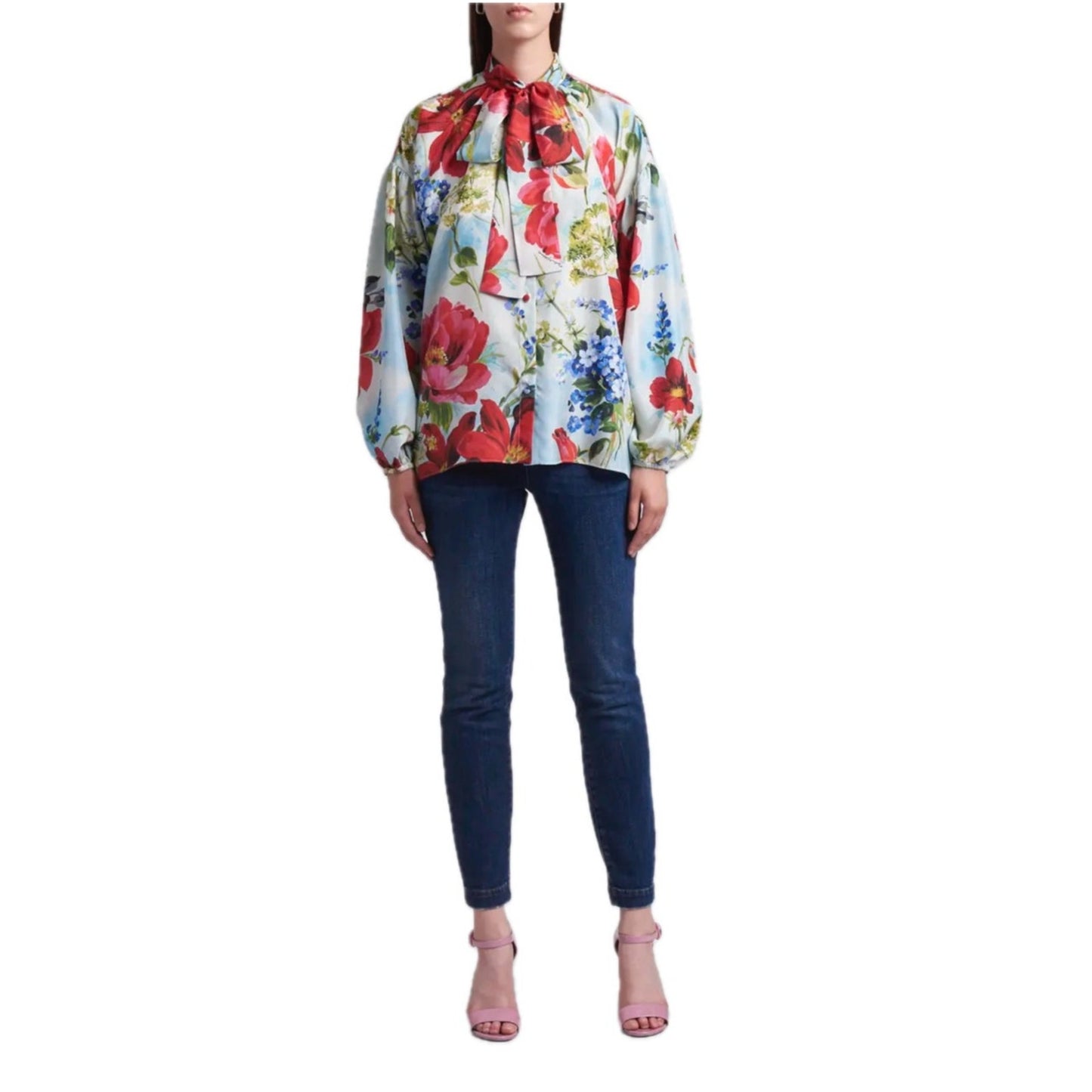 NWT  Dolce & Gabbana Floral Print Blouse Silk Shirt Multicolor IT 42 US M