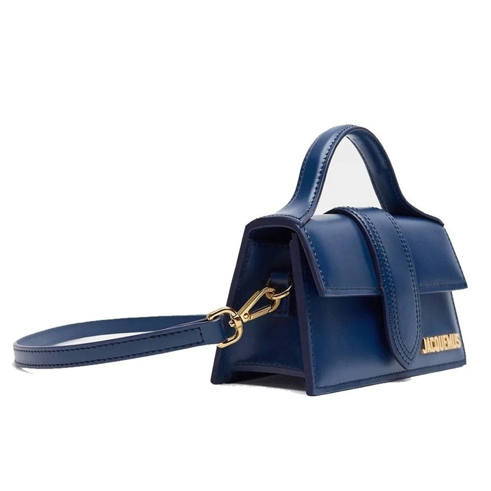 NWT Jacquemus Le Bambino Leather Bag Navy Blue Gold Logo