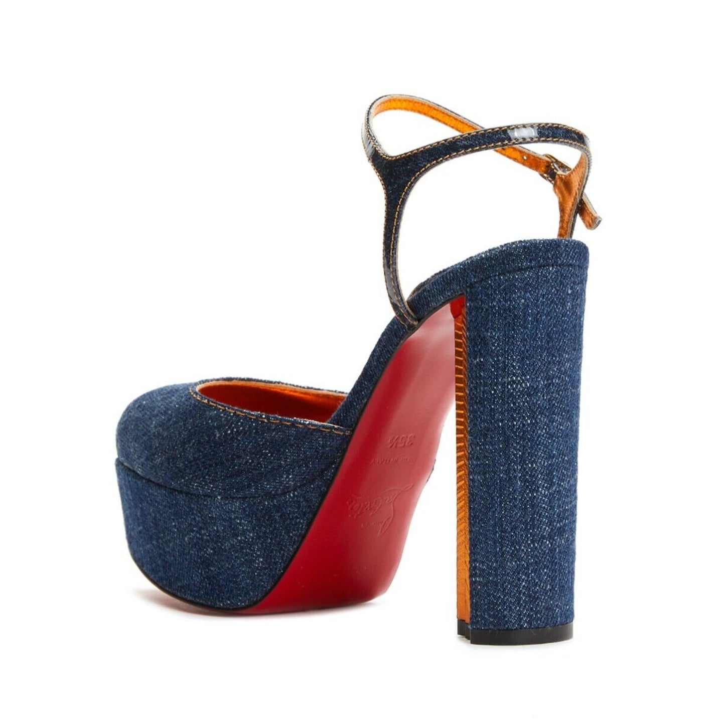 CHRISTIAN LOUBOUTIN Coluna 130 Denim Platform Mary Jane Pumps Blue