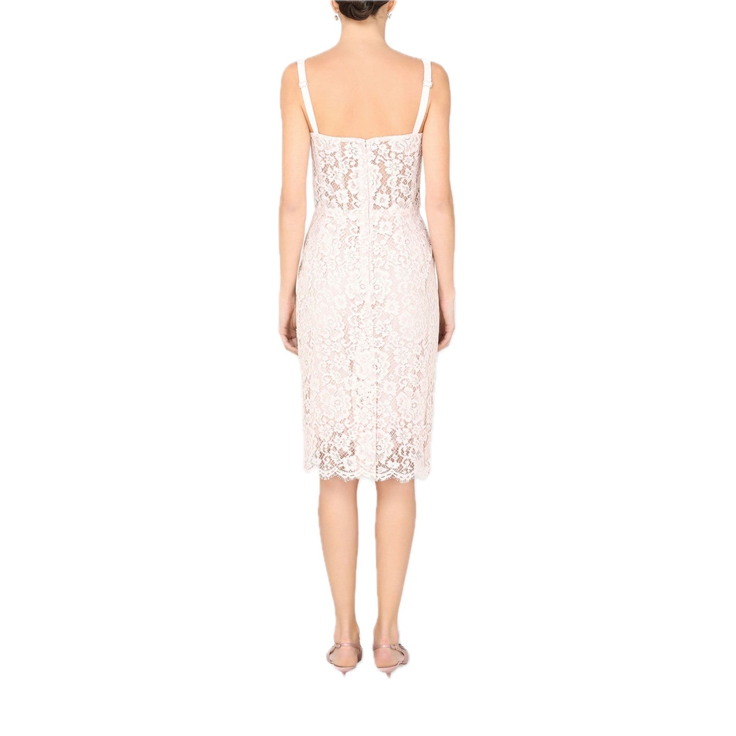 NWT DOLCE & GABBANA Floral Lace Bustier MIdi Dress Pink IT 44 / L