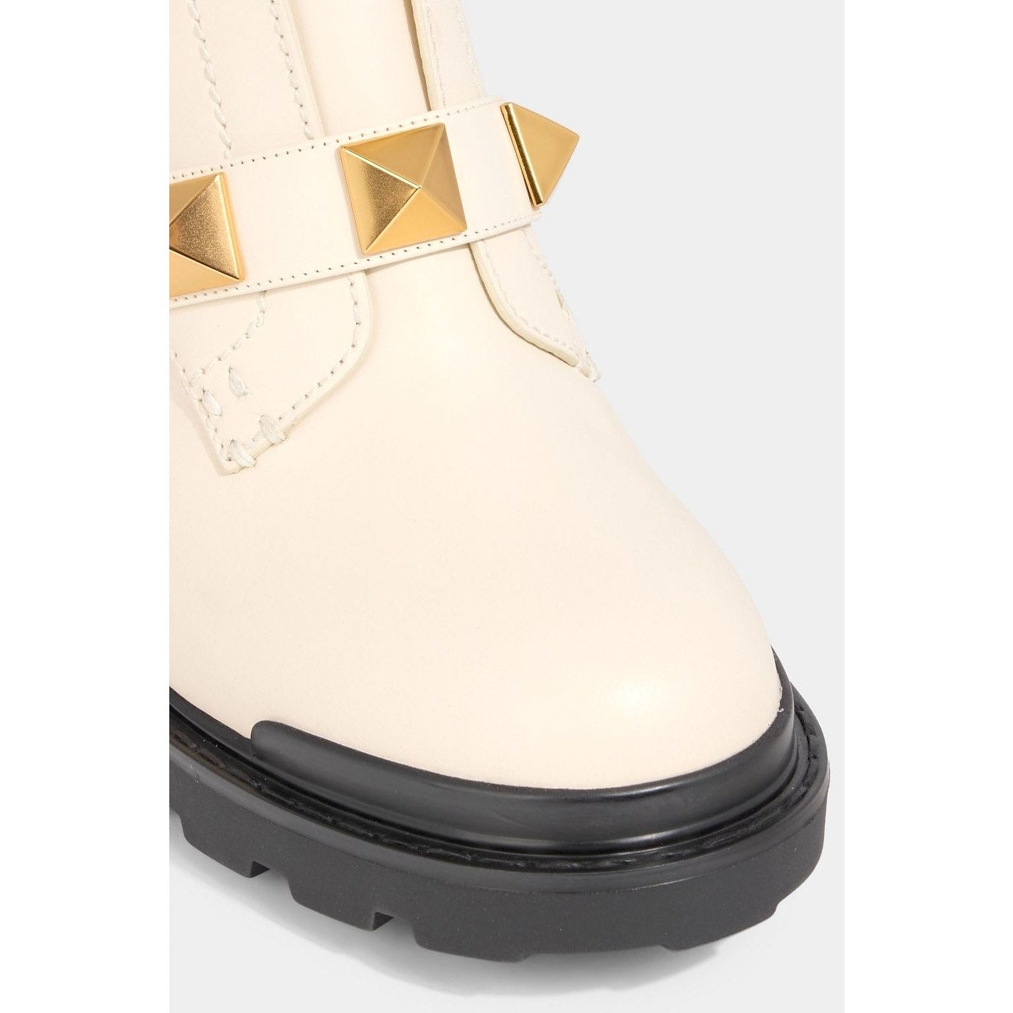 Valentino Garavani Roman Stud Ankle Boots in Calfskin 120mm Ivory Gold 36