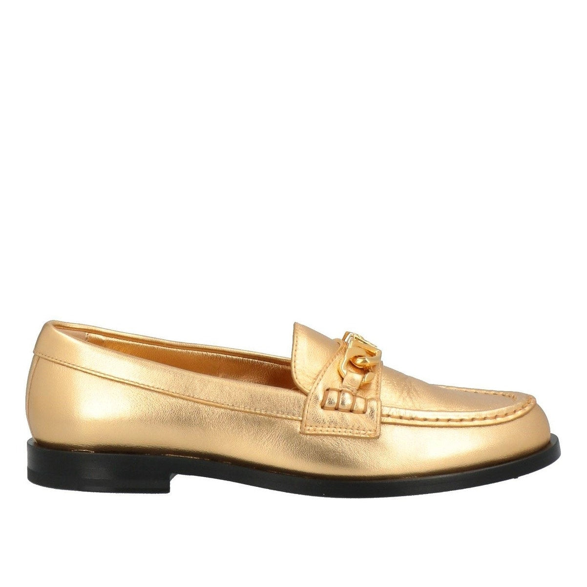 NIB Valentino Garavani  Vlogo Chain Metallic Napa Leather Loafers Gold 38.5