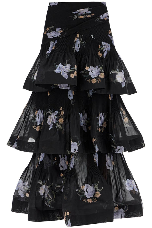 Zimmermann Pleated Ruffle Skirt With Floral Print