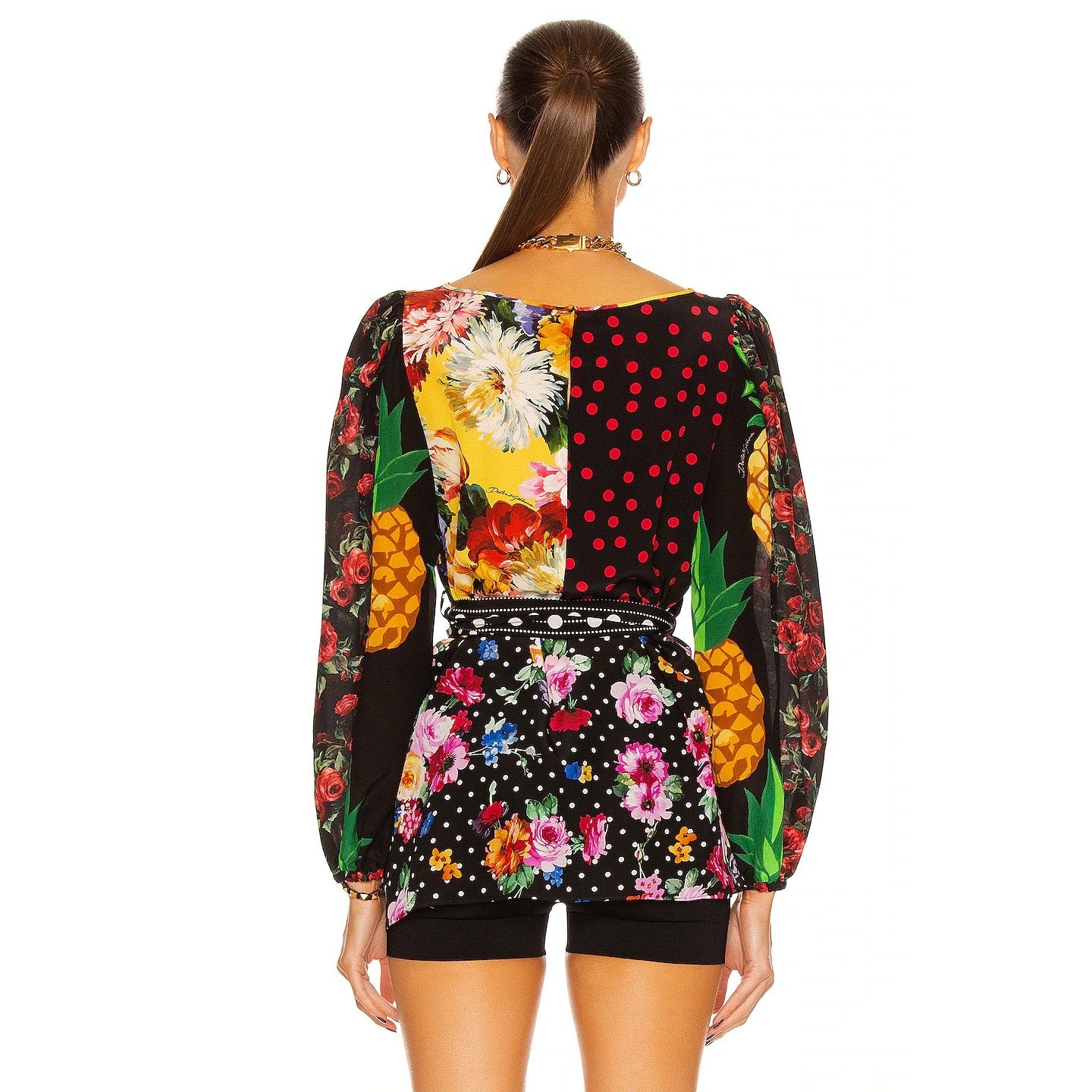 NWT DOLCE & GABBANA Printed Patchwork Blouse Belted Multicolor IT 38 XS