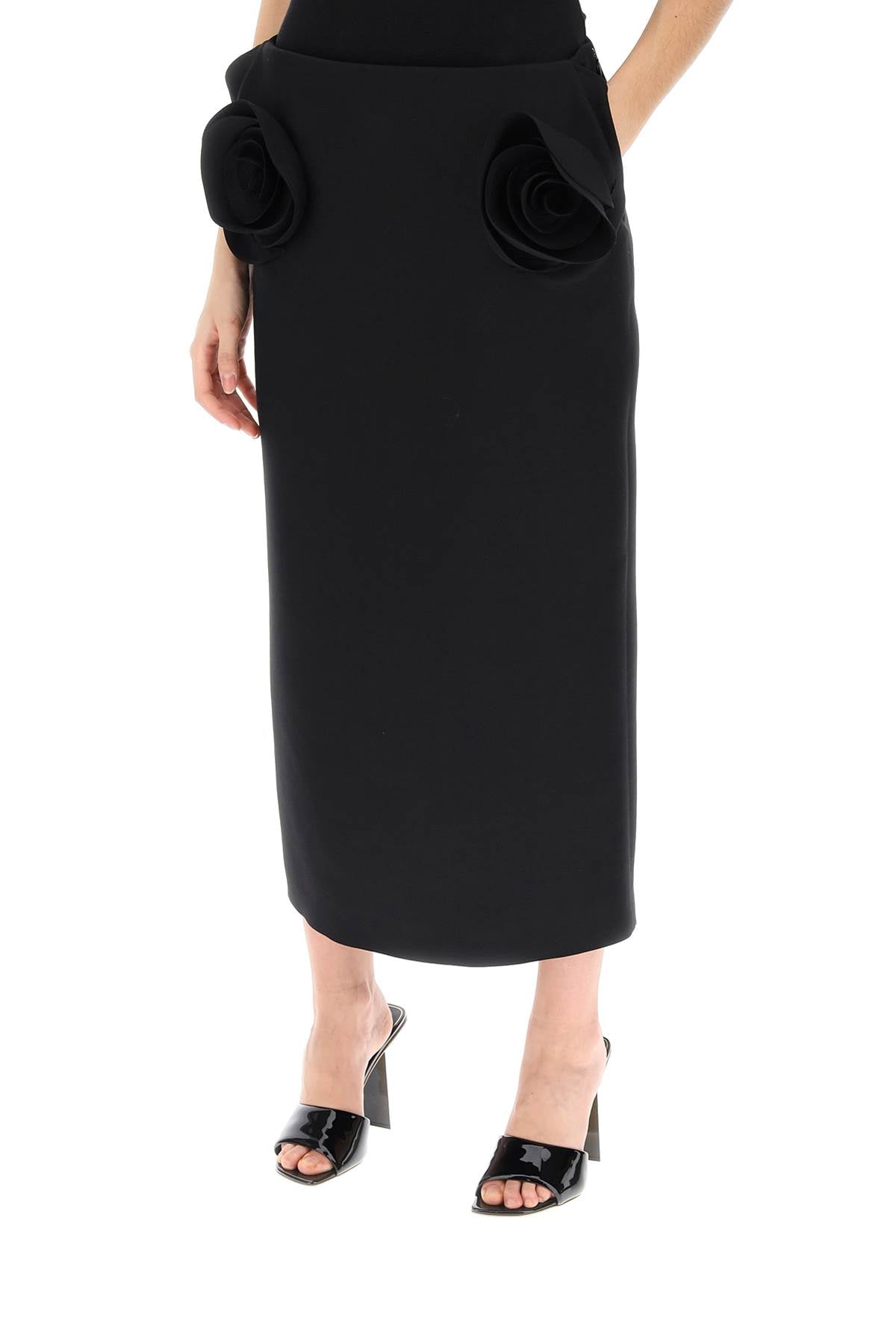 Valentino Garavani Crepe Couture Pencil Skirt With Rose Appliqus