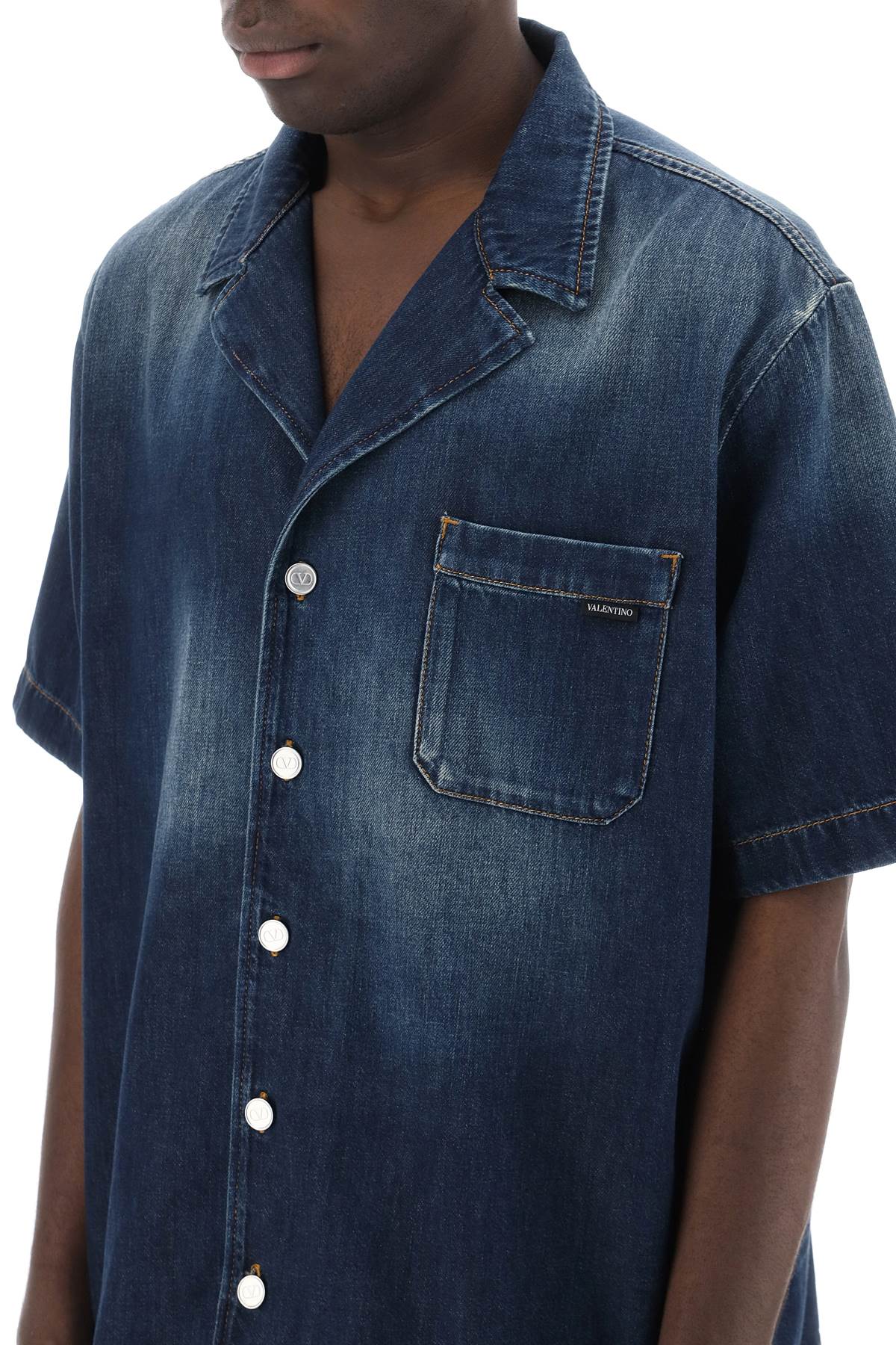 Valentino Garavani Denim Chambray Bowling Shirt