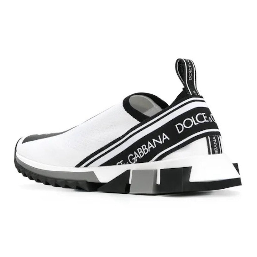 Dolce & Gabbana Sorrento Logo Print Stretch Knit Slip-On Sneakers White Black