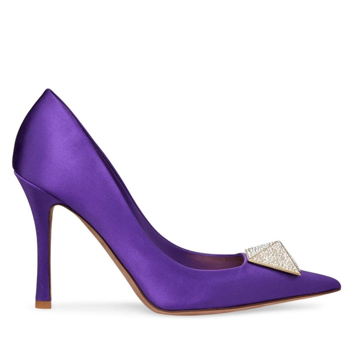 Valentino Garavani Purple Crystal One Stud Pointed-toe Satin Pumps 39.5