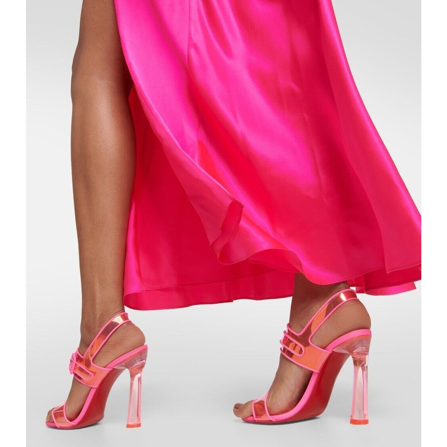 Christian Louboutin Duniss 100mm Leather and PVC Sandals Neon Pink