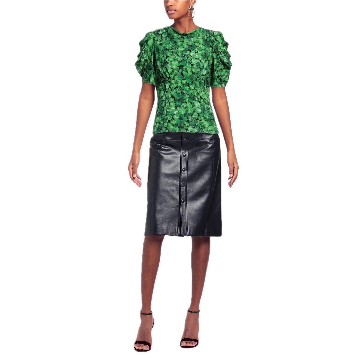 NWT Dolce & Gabbana Green Clover Print Blouse Silk IT 36 XXS