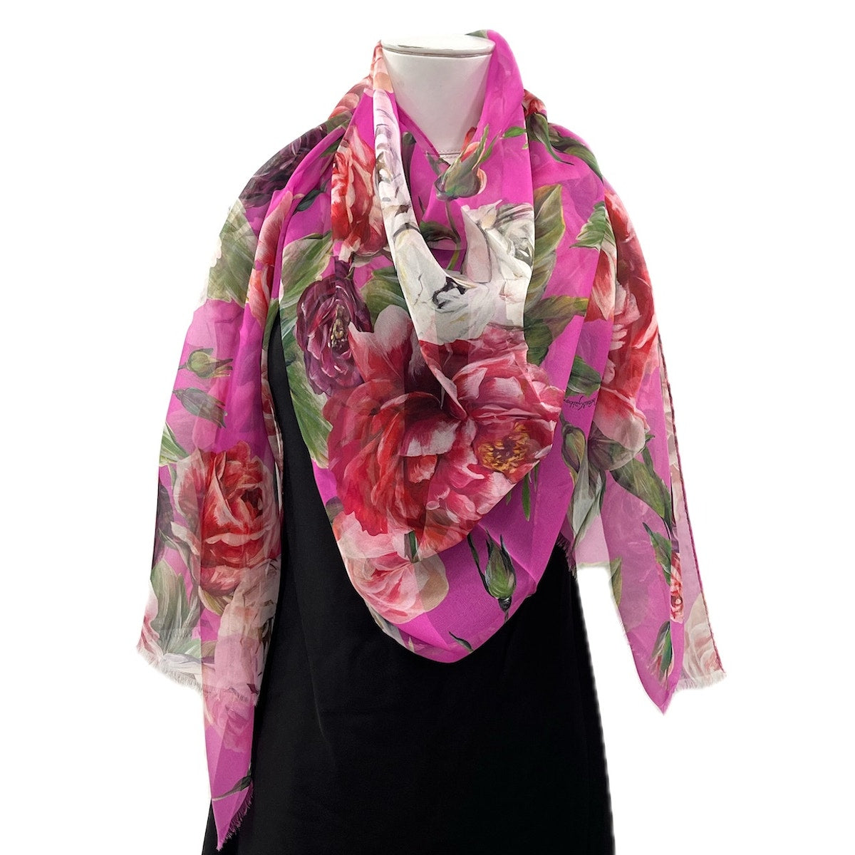 Dolce & Gabbana Floral Rose printed luxury lightweight silk scarf Pink