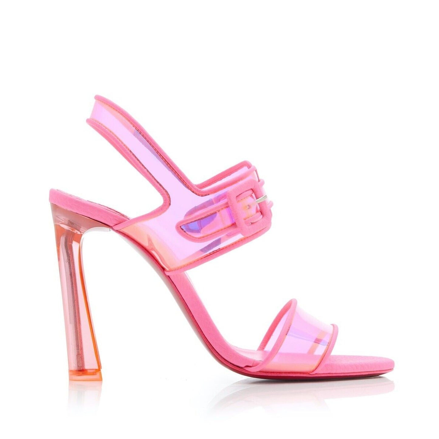 Christian Louboutin Duniss 100mm Leather and PVC Sandals Neon Pink