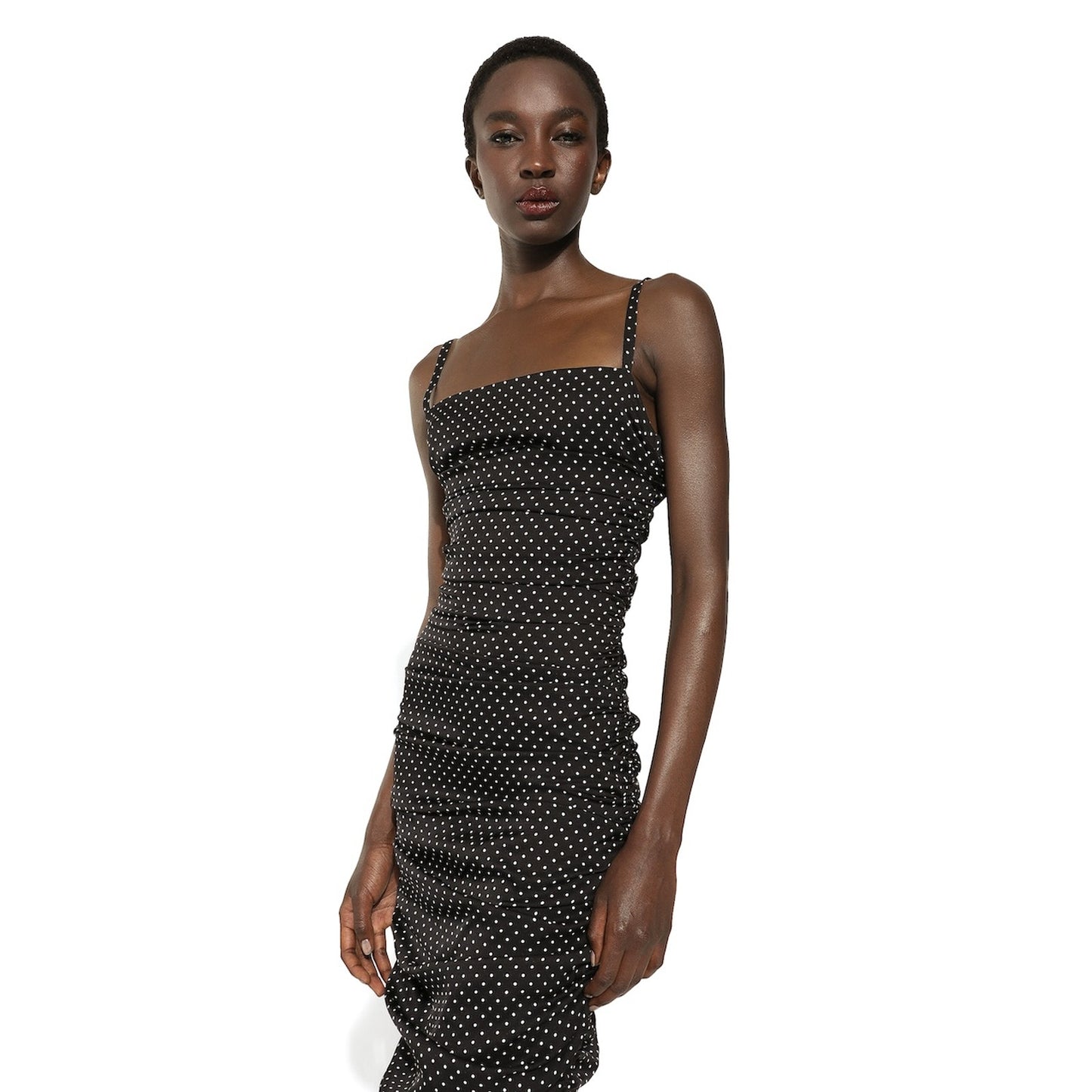 Dolce & Gabbana Black Lace-up Polka Dot Georgette Midi Dress