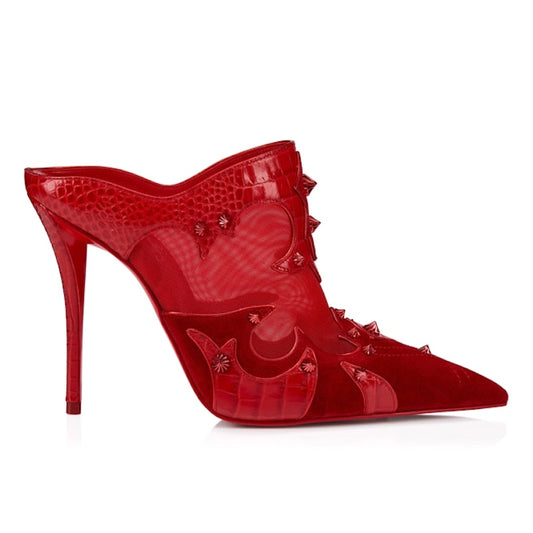 Christian Louboutin Red Mulatiag  100 Suede Mesh Mule Pumps