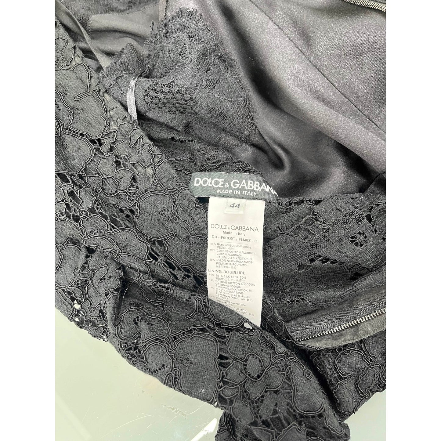 NWT Dolce & Gabbana Black Corded Lace Long Sleeve Midi Dress 46 XL