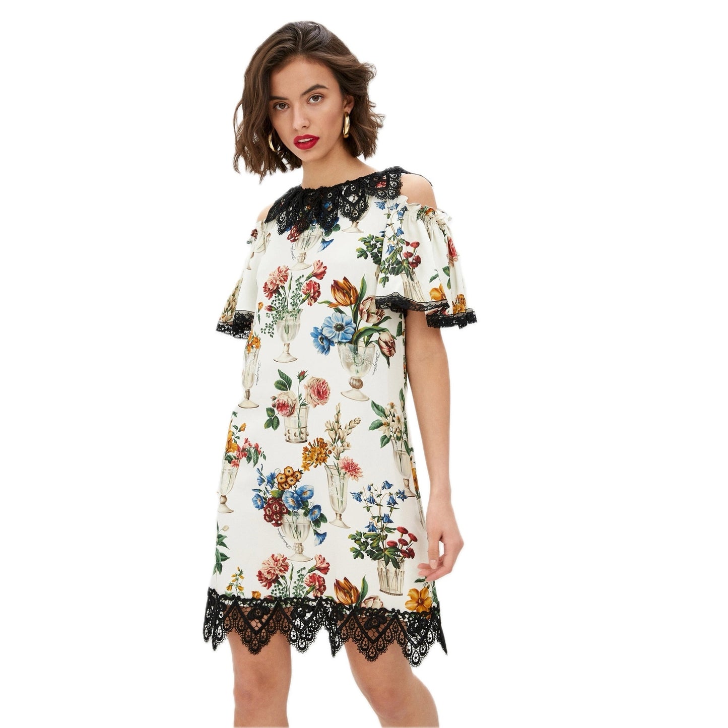 NWT Dolce & Gabbana White Mini Dress Vase Floral IT 40